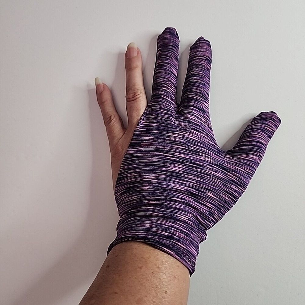 3 Finger Pool Billiards Glove Left Hand Sz Medium Purple Light Pink Black Stripe